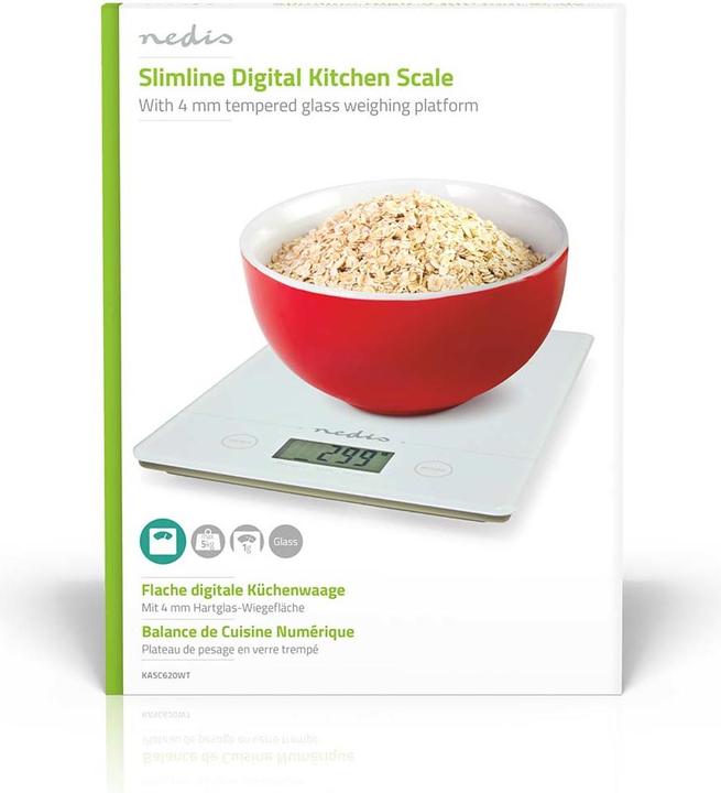 Actual product image Nedis Kitchen Scales | Digital | Glass / Plastic | CR 2032 Battery | White