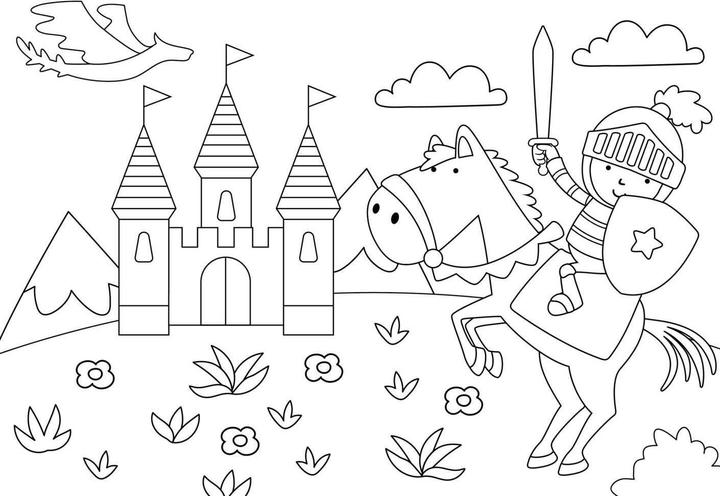 Image du produit Coloriage sur papier calque - Chevaliers, dragons et châteaux forts