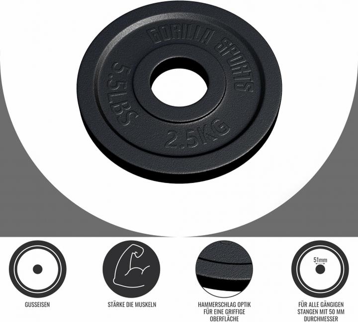 Image du produit Gorilla Sports Disque d'haltères 50/51mm 2,5 kg (1 x 2,5 kg)