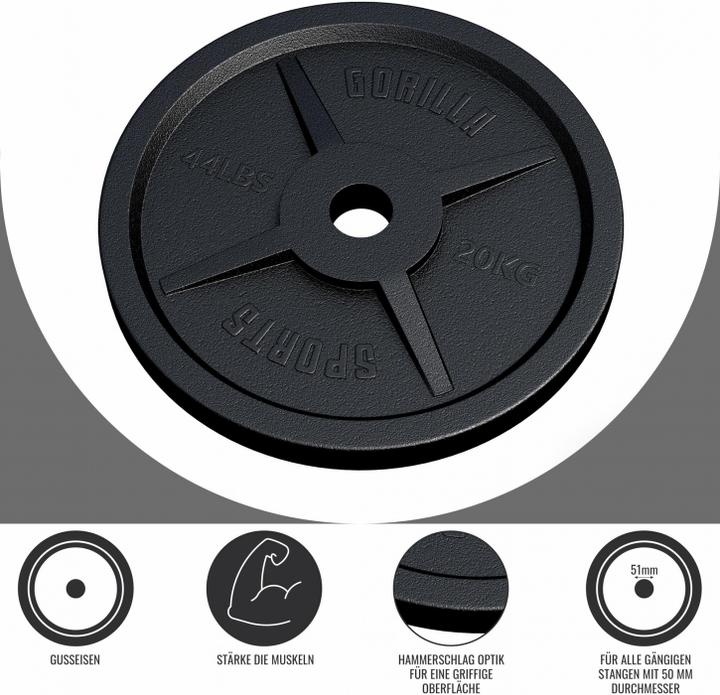 Image du produit Gorilla Sports Disque d'haltères 50/51mm 20 kg (1 x 20 kg)