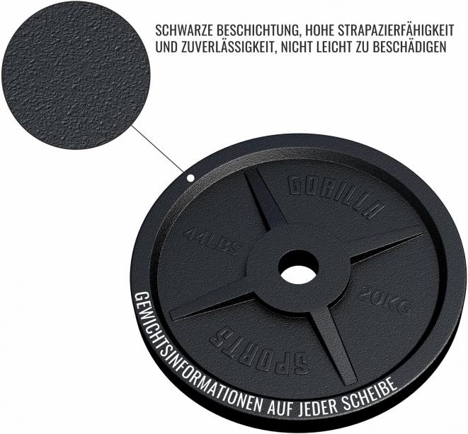 Image du produit Gorilla Sports Disque d'haltères 50/51mm 20 kg (1 x 20 kg)