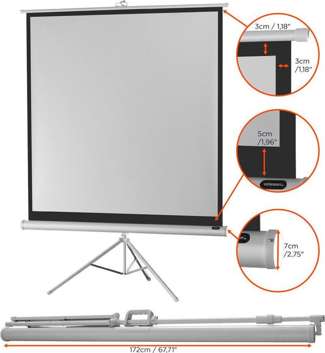 Immagine prodotto Celexon Schermo treppiede economico - Schermo di proiezione con treppiede - 223 cm (88") (87.80", 1:1)