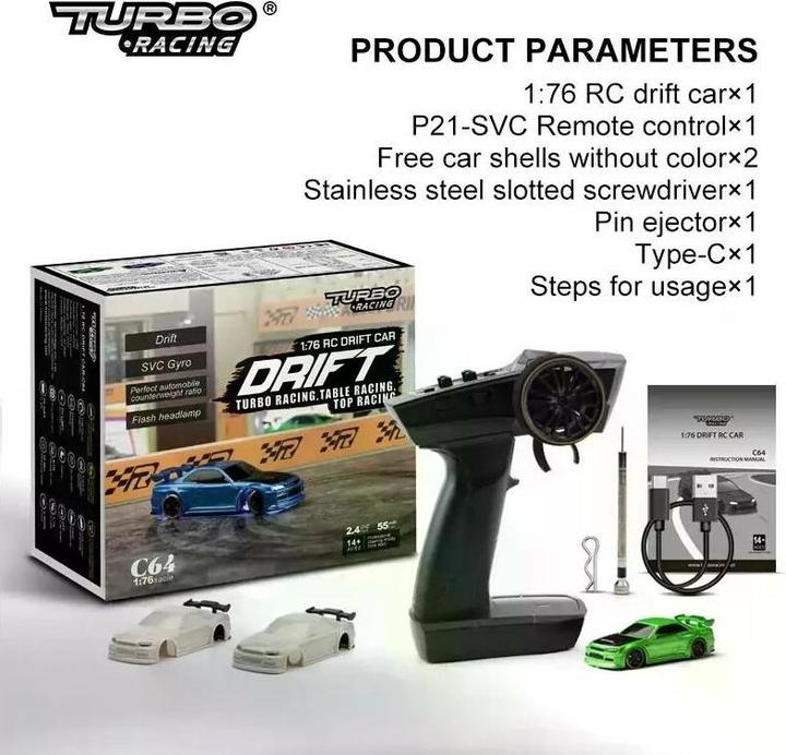 Immagine prodotto Turbo Racing Micro Drift C64 (RTR pronto all'uso)