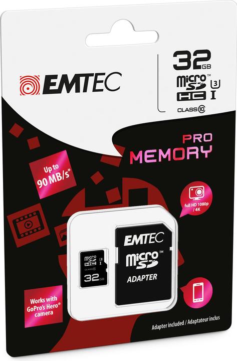 Image du produit Emtec microSDHC 32 Go Classe 10 Pro (32 Go, microSDHC, U1, UHS-I)