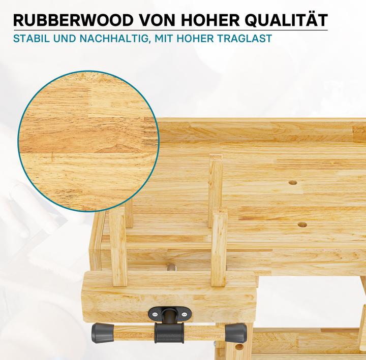 Produktbild Wiltec Werkbank 151x61,5x86cm aus Holz Werktisch 150kg Arbeitstisch Hobelbank (61.50 cm, 151 cm)