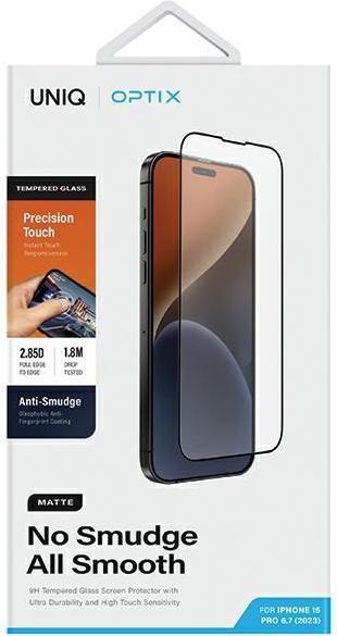 Actual product image Uniq Optix Matte iPhone 15 Pro Max 6.7" matowe szkło hartowane z aplikatorem (1 Piece, Apple iPhone 15 Pro Max)