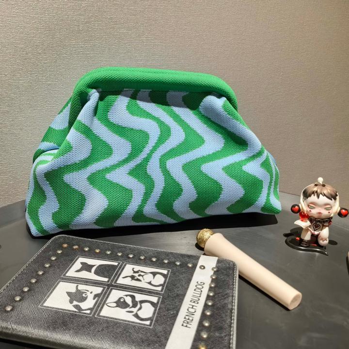 Immagine prodotto Only-Bags.Store Gestrickte Polyester Kosmetiktasche, grosse Kapazität Streifenmuster, lässig vielseitig Zip Tasche