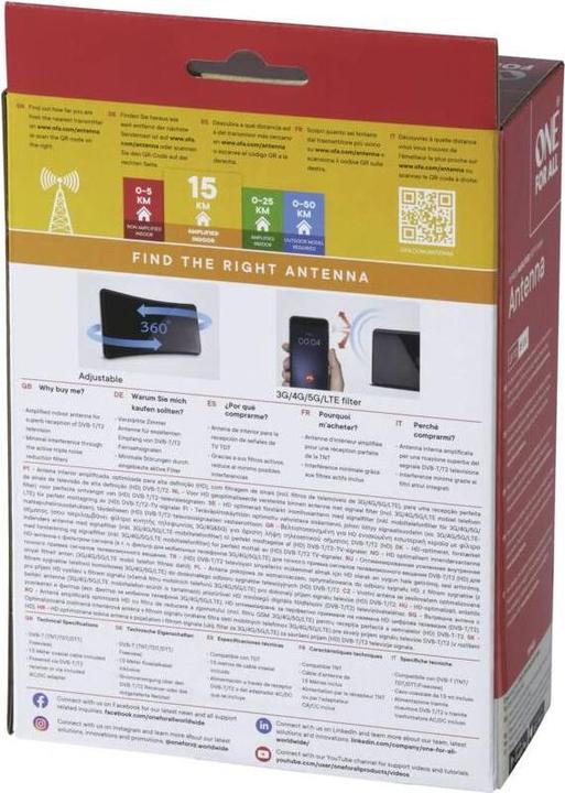 Produktbild One for All DVB-T2 Curved Antenne 5G blk (Flachantenne, DVB-T / -T2)