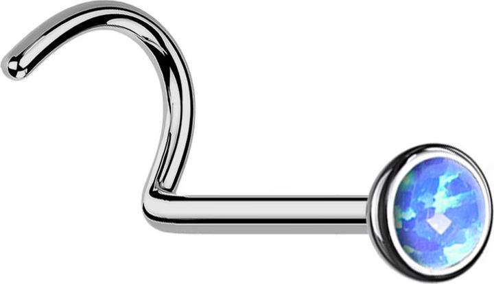 Produktbild Star Piercing Nasenstecker gebogen silber Halbkugel mit Opal blau (ohne Messing, Titan G23)