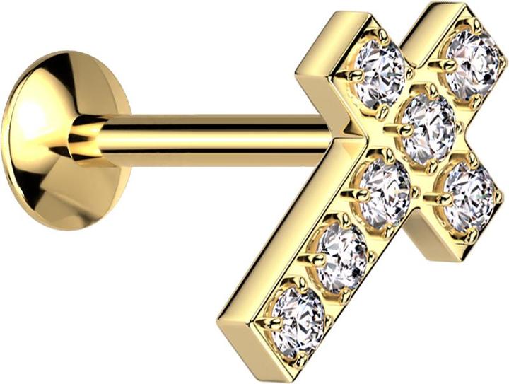 Produktbild Star Piercing Micro Threadless UFO Labret vergoldet Kreuz vergoldet Kristalle silber (ohne Messing, Chirurgenstahl 316L)