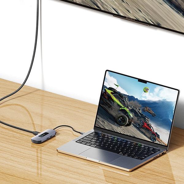 Actual product image Usams US-SJ642 PD100W 6in1 Multifunctional Type-C HUB with Light(Type-C To HDMI+USB3.0*2+TF+SD+PD100W ) (6 Ports)