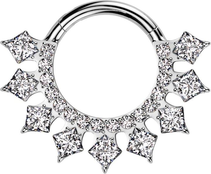Star Piercing Micro Segmentring klappbar silber runde und eckige Kristalle silber (Titan G23)