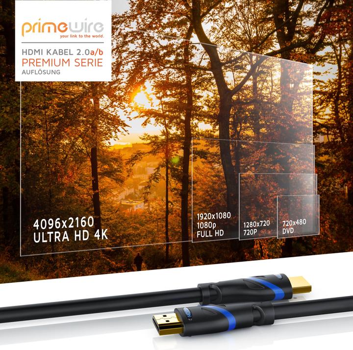 Actual product image Primewire HDMI cable 2.0b - 4k 60Hz Ultra HD - Ethernet Highspeed - Full HD - 3D - ARC - 3 x shielded (5 m, HDMI)