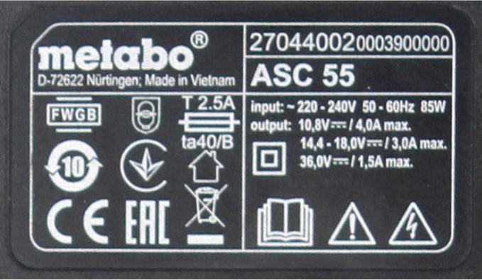Produktbild Metabo Ladegerät ASC 55, 12-36 V (36 V)