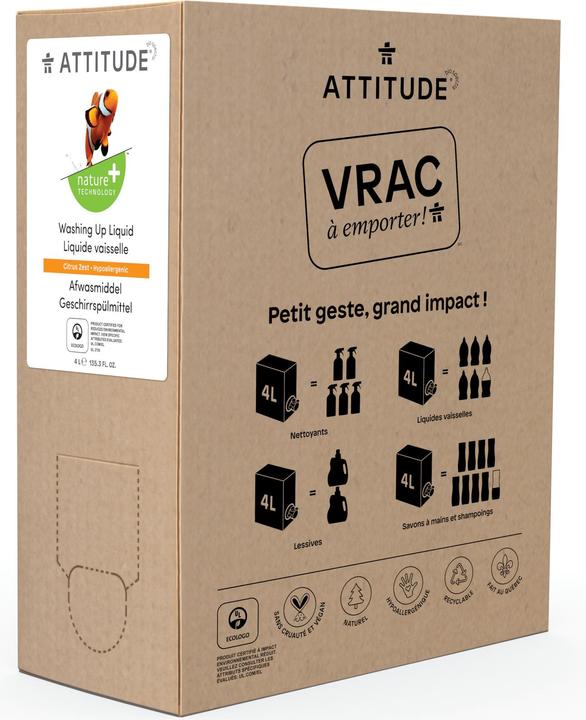 Image du produit Attitude Liquide vaisselle refill zeste d'agrumes, 4 litres (Liquide)
