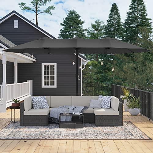 Produktbild Songmics Sonnenschirm gross 460 x 270 cm Grau (2.70 m)