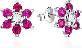 Produktbild Agato - Silver earrings Flowers with fuchsia zircons AGT-E155PF