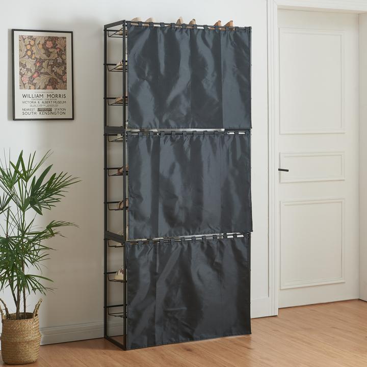 Produktbild En.Casa Schuhregal Sel mit Vorhang 3er Set Schwarz (80 x 32 x 60 cm)