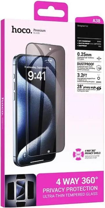 Produktbild Hoco Protective glass tempered glass 360-degree for IPHONE 15 Pro (1 Stück, Apple iPhone 15 Pro)