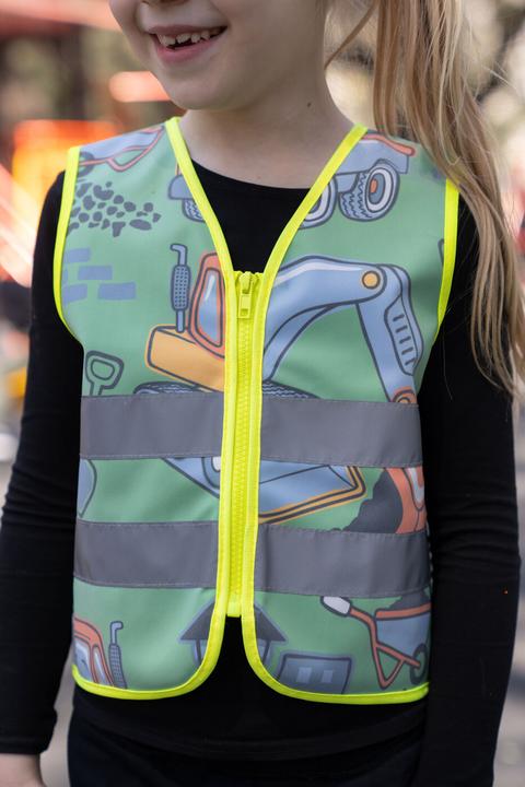 Actual product image Korntex Kinder Warnweste Action „Working Heroes“ - CO2 Neutral - Hellgrün/Baustelle - XS (XS)