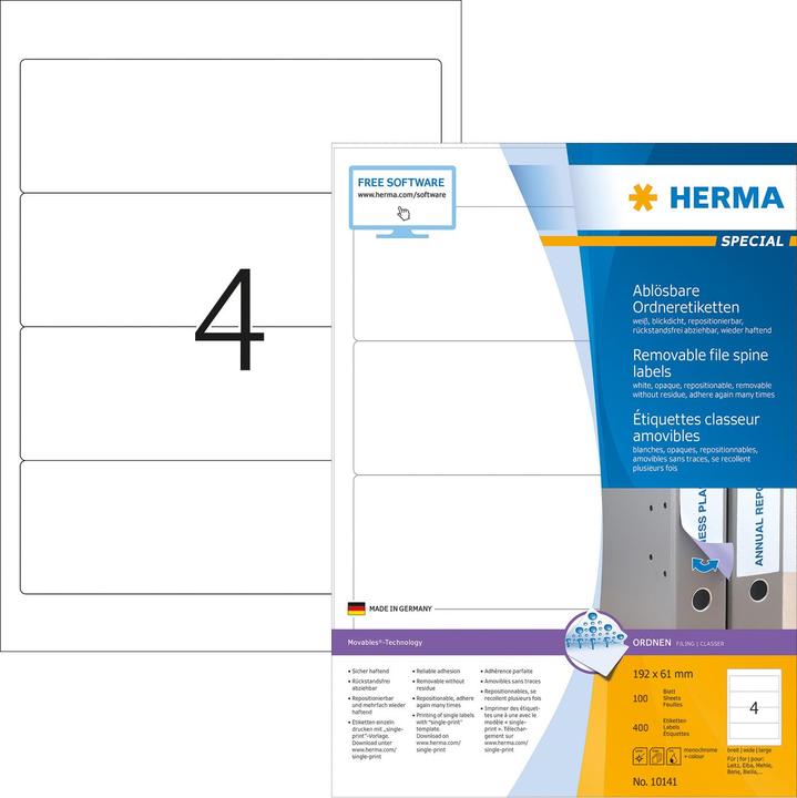 Actual product image HERMA Removable A4 file labels