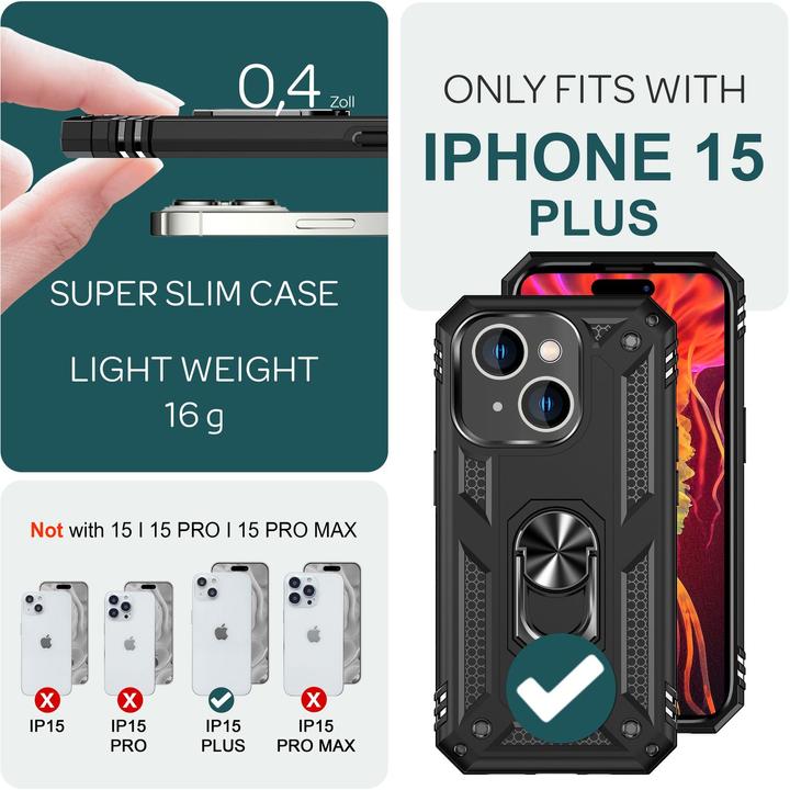 Actual product image Nalia Shockproof Military Style Ring Cover (Apple iPhone 15 Plus)