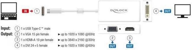 Actual product image Delock USB-C to (HDMI, VGA, DVI, 16 cm)