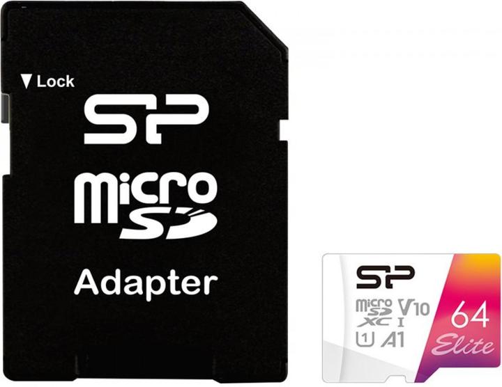 Image du produit Silicon Power carte mémoire Elite Micro SDXC 64GB UHS-I A1 V10 (64 Go, microSDXC, U1, UHS-I)