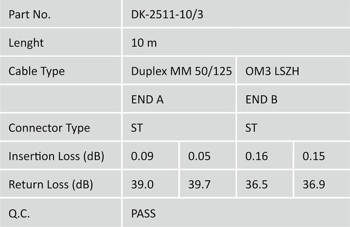 Actual product image Digitus Fiber Optic Multimode Patch Cord, OM 3, ST / ST (CAT6, 10 m)
