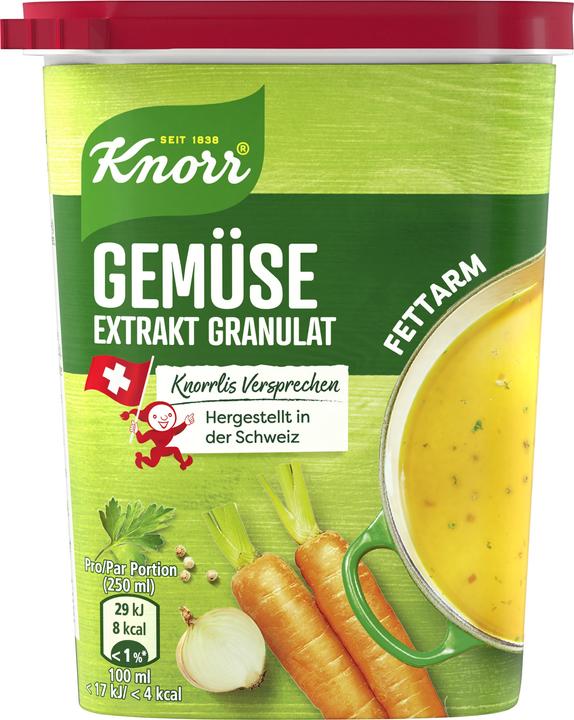 Knorr Gemüse Extrakt Bouillon Granulat fettfrei mit Kräutern, leicht portioniert, ideal für klare Suppen