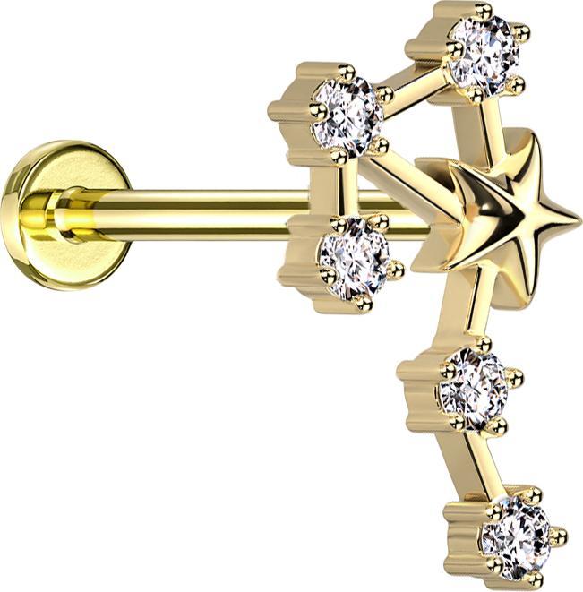 Immagine prodotto Star Piercing Micro Labret filo interno placcato oro Zodiaco Bilancia con cristalli (Acciaio chirurgico 316L, Ottone)