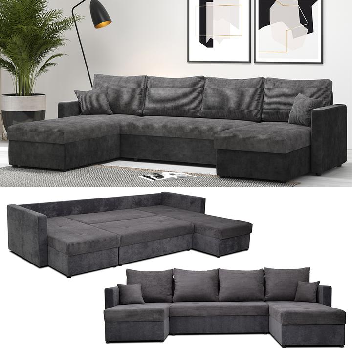Produktbild VitaliSpa Sofa L Form, Dunkelgrau/Hellgrau, 290 x 185 cm mit Bettkasten