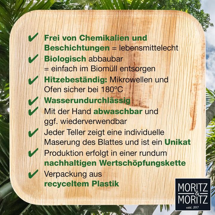 Actual product image Moritz & Moritz Palmblattgeschirr Eckig 20cm mit Besteck (75 x)