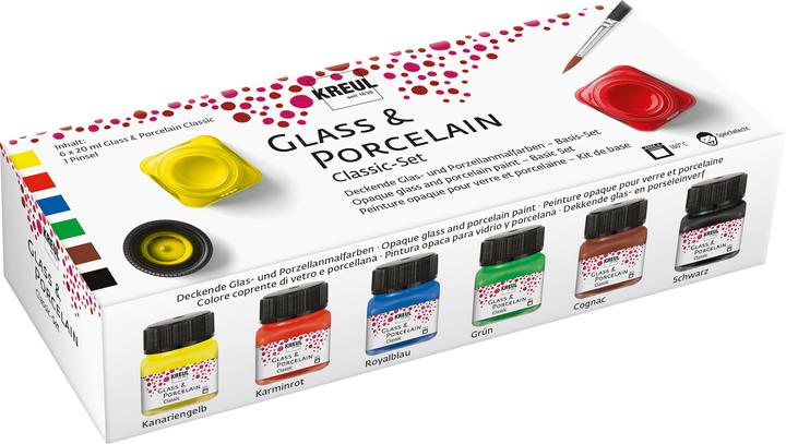 Kreul Glass & Porcelain Classic Set (Royalblau, Cognac, Grün, Schwarz, Kanariengelb, Karminrot, 120 ml)