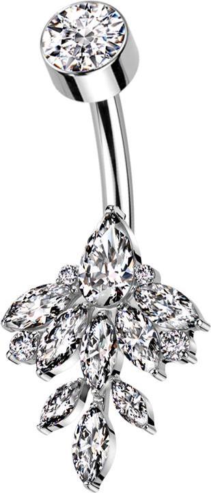 Immagine prodotto Star Piercing Banane Innengewinde silber mit Zylinder silber Kristall silber und Blatt Ovale Kristalle silber (senza ottone, Titanio G23)