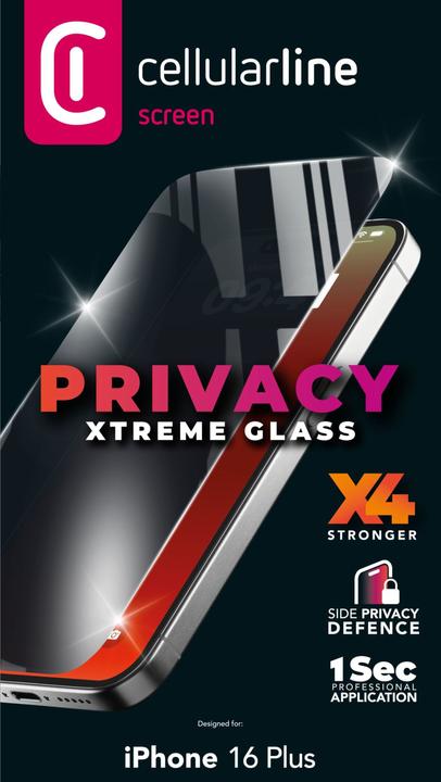 Produktbild Cellularline Xtreme Glass Privacy (1 Stück, Apple iPhone 16 Plus)