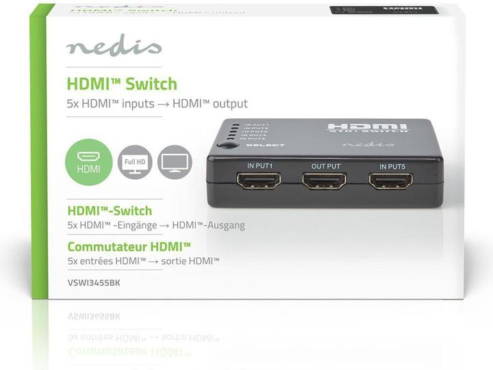 Immagine prodotto Nedis Switch T HDMI a 5 porte 5X ingresso HDMIT 1x uscita HDMIT 1080p 3,4 Gbps ABS Nero