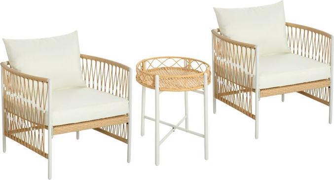 Image du produit Swisshandel24 Set de 3 meubles de jardin en rotin, ensemble de jardin avec 2 chaises de jardin, jaune+crème
