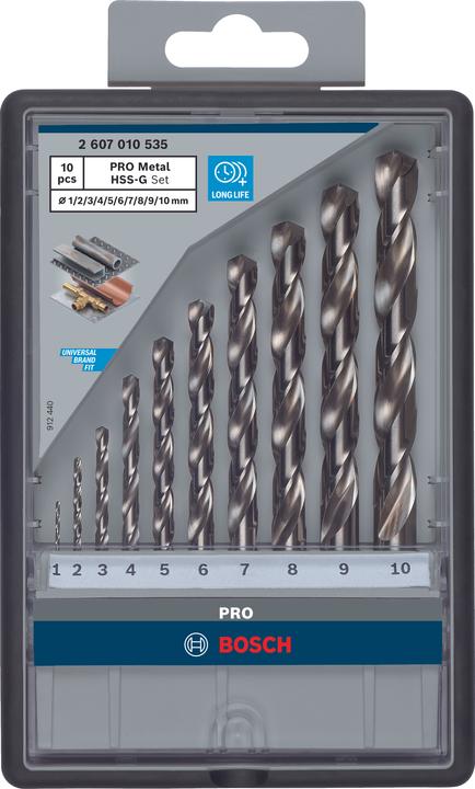 Image du produit Bosch Professional Zubehör Assortiment de forets hélicoïdaux PRO Metal HSS-G, 10 pcs. (6 mm, 1 mm, 10 mm, 7 mm, 3 mm, 5 mm, 8 mm, 9 mm, 2 mm, 4 mm)