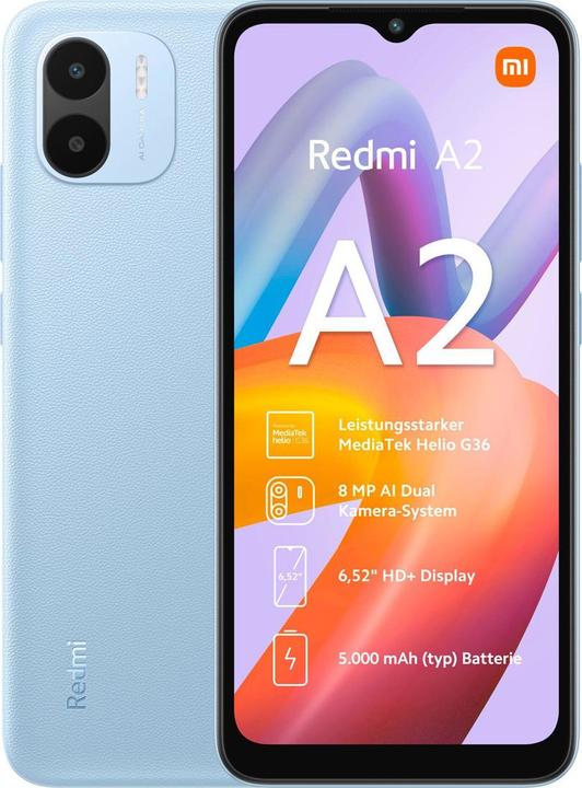 Xiaomi Redmi A2 (32 Go, Bleu clair, 6.52", Double SIM, 8 Mpx, 4G)