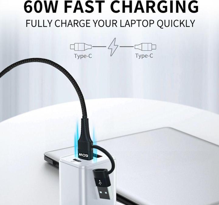 Actual product image Wozinsky WNBAA 4in1 cable 2x USB-C 1x USB-A 1x Lightning 60W 1 m - black (1 m, USB 2.0, 60 W)