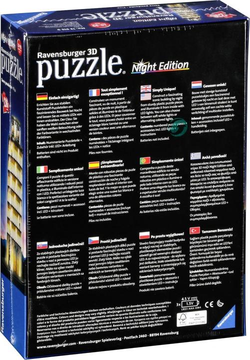 Actual product image Ravensburger 3D - Tower of Pisa Night Edition (216 pieces)