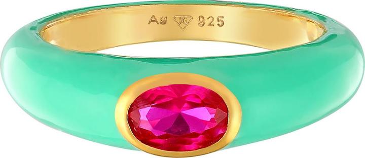 Actual product image Elli Ring zirconia oval solitaire enamel coloured 925 silver (52, 925 Silver)