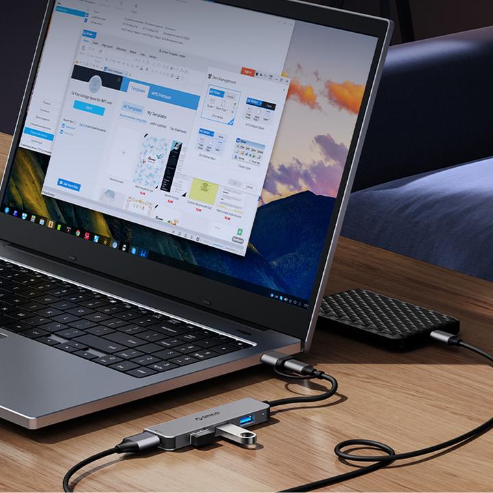 Produktbild Orico Converter YSA2-U3 USB-A/USB-C Hub Docking Station 1x USB-A 3.0 + 6x USB-A 2.0 - Gray (USB-A, USB-C, 7 Ports)