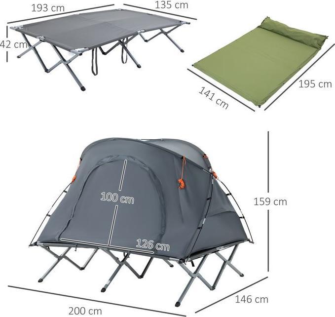 Immagine prodotto Swisshandel24 Lettino da campeggio con tenda letto da campeggio rialzato per 2 persone tenda a cupola con (Tenda a cupola, 2 persone)