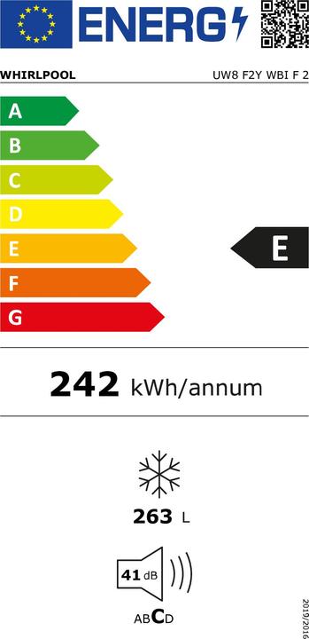Label énergétique Whirlpool UW8 F2Y WBI F2 (Autonome, 263 l)