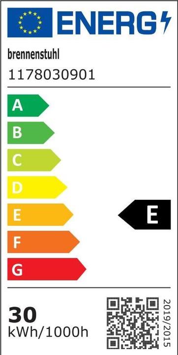 Energy Label Brennenstuhl LED spotlight AL 3050 with PIR (30W, 3110lm, 3000K, IP44, LED floodlight for wall mounting with (3110 lm)