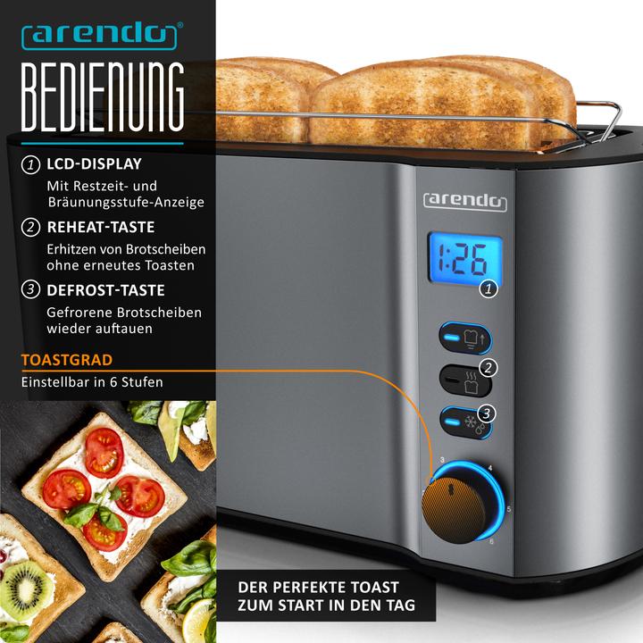Actual product image Arendo Breakfast set, kettle 1.5l temperature selection, 4-slice toaster & egg cooker for 8 eggs, grey (1.50 l)