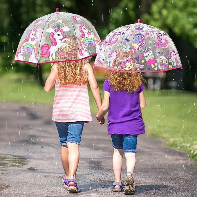 Image du produit Alopini Coloré parapluie princesse avec bord de poche mignonne en plastique transparent imprimé licorne