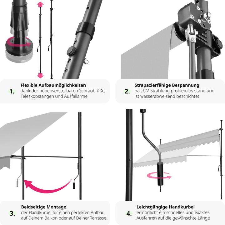 Actual product image tectake Tenda a morsetto con manovella, altezza regolabile (4 m)